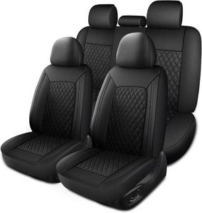 $45 Solid Black Full Set Car Seat Covers, Faux Leather