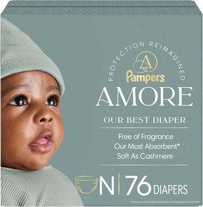 $30 Pampers Amore, Size 0 (up to 10 lbs), 76 Count, Our Best Diaper   Hypoallergenic & Fragrance Free, Up to 100% Leakproof, Soft as Cashmere