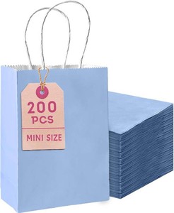$25 Bakepacker 100 Pcs Light Blue Mini Paper Gift Bags with Handles 6x4.5x2.5 Party Favor Bags Multiple Uses (Mini size)