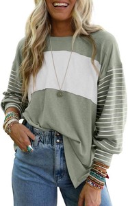 $29 Dokotoo Long Sleeve Tops Oversized Color Block Womens Shirts 2026 Blouses Size Medium