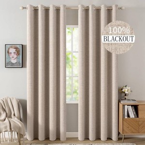 $61 MIULEE 100% Blackout Linen Curtains for Bedroom 52x80 Inches Natural Beige