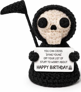 Funny Birthday Gifts for Women Men - Gothic Crochet Grim Reaper - Unique Over the Hill Milestone 30th, 40th, 50th and 60th Bday Gifts for Best Friend Coworkers