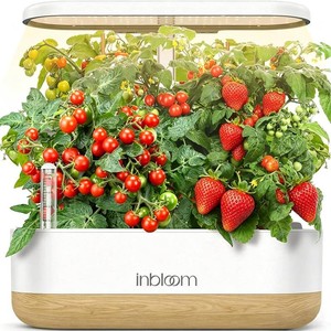 $82 inbloom Hydroponics Growing System 12 Pods, Indoor Herb Garden with LEDs Full-Spectrum Plant Grow Light, Water Shortage Alarm, Automatic Timer, Height Adjustable,Gardening Gifts for Women, White