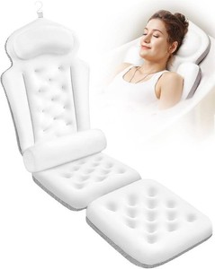 $67 Full Body Bath Pillow for Tub, Thick Bathtub Cushion Mat with Neck, Back & Lumbar Support - Luxury Spa Bathroom Accessories, White 56