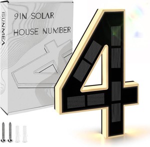 $23 ISUNMEA 9 Inch Solar Lighted House Numbers for Outside, LED Address Signs