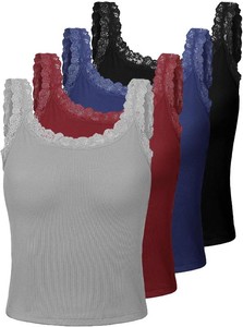 Sintege 4 Pcs Women Lace Camisole Tank Top, Cami Undershirt Small