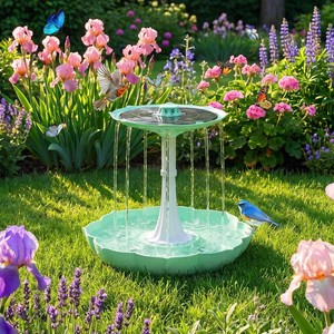 $40 Solar Power Bird Bath Fountains Pump, Blue 2-Tier Cascade Water Feature for Outdoor Garden, Outside Pedestal Birdbath Kit for Yard Decoration & Wild Birds Feeding