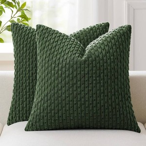 $26 Kevin Textile Soft Corduroy 26x26 Inch Pillow Covers 2 Pack, Dark Green