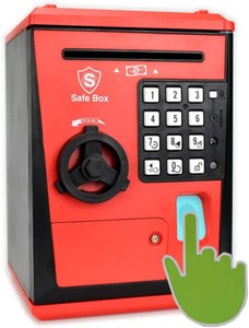 $34 Kids Safe Bank with Fingerprint Password Talking ATM Piggy Bank for Real Money Toy Gift for 5-14 Years Old Boys Girls BLUE COLOR (stock photo for reference)