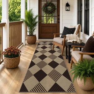 $23 JTJ Easy Jute 2x6 Outdoor Runner Rug, Black & Beige Diamond, Washable