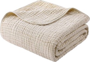 $30 Yoofoss Muslin Blanket 100% Organic Cotton Large Twin Size 60 x 80 for Bed Couch Summer Gauze Blanket for Adults Lightweight and Breathable Apricot White