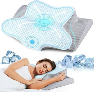 $36 Cervical Pillow for Neck Pain Relief, Ergonomic Neck Pillow for Sleeping, Contour Side Sleeper Pillow for Neck Support, Orthopedic Cooling Memory Foam Pillows for Back Stomach Sleepers (Blue)