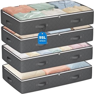 $21 Budding Joy 95L Under Bed Storage Containers, 4 Pack Closet Organizers Grey