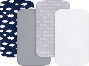 Baby Bassinet Sheets 4 Pack Compatible with 33 x 20 GROWNSY, Mika Micky, Baby Delight, Dream On Me and Other Rectangle Bassinet Mattress, Ultra Soft & Skin Friendly, Washer & Dryer