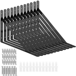 $28 Acrux7 12 Pack Black Steel Shelf Brackets 12x8inch - Heavy Duty L Brackets with Screws, Black Metal Shelf Brackets - Perfect for DIY Shelves (White Color)