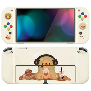 PlayVital ZealProtect Soft Protective Case for Nintendo Switch OLED, Flexible Protector Joycon Grip Cover for Nintendo Switch OLED wThumb Grips & ABXY Direction Button Cap - Cozy Gamer Bear