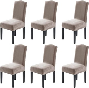$42 H.VERSAILTEX Velvet Dining Chair Covers Stretch Chair Covers for Dining Room Set of 6 Parson Chair Slipcovers Chair Protectors Covers Dining, Soft Thick Solid Velvet Fabric Washable, Taupe