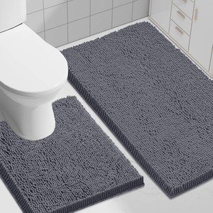 $37 Smiry Bathroom Rugs Sets 2 Piece (30x20 U Shape 24x20, Charcoal Grey)