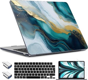 TWOLSKOO for MacBook Air 15 inch Case 2026 2025 2024 2023 Release M5 A3448 M4 A3241 M3 A3114 M2 A2941, Plastic Hard Shell & Screen Protector & Keyboard Cover & Type C Adapter, Graphite Marble (missing adapters)