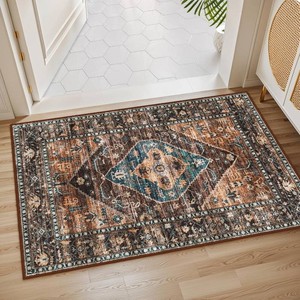 $23 Lahome Door Rugs for Entryway Indoor - 2x3 Washable Stain Resistant Kitchen Rug Rubber Backing Ultra-Thin Small Door Mats Indoor Entrance, Vintage Print Throw Rug for Bathroom Bedroom Adelyn (stock photos for reference, see actual photo for true color
