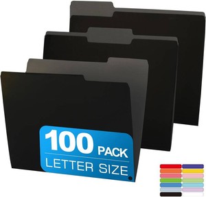 $21 100 Packs Colored File Folders,Black File Folders,Two Tone Color File Folder 8.5 x 11 Inch,13 Cut Tabs Letter Size,Manila File Folders for Office,School and Home,Organization (missing 5 folders)