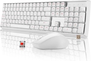 $30 darkFlash Wireless Mechanical Keyboard and Mouse for Office, 106 Keys Full-Size Keyboard and Mouse Combo, Linear Red Switches for WindowsMac Computer Office Desktop Laptop(GK104) (White) (one key is broken)