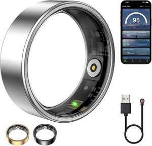$59 Smart Ring for Women & Men, Fitness Tracker with Heart Rate, Blood Oxygen, Sleep Monitoring, Long-Lasting Battery, IP68 Waterproof (Silver, #13)