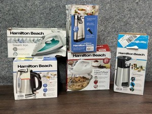 Hamilton Beach Steam Iron, Kettle, Mixer & Can Openers Mixed Lot