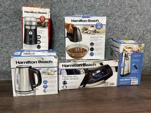 Hamilton Beach Coffee Grinder, Mixer, Kettle, Iron & Can Opener Mixed Lot