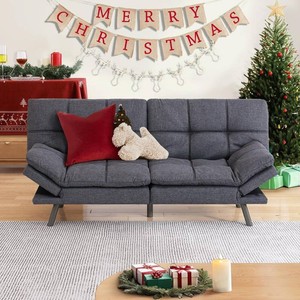 $336 Memory Foam Futon Sofa Bed, Linen Futon Couch
