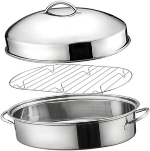 Fish Steaming Pot Roaster 16in Double Handle Easy to Clean Stainless Steel Roasting Pan Food Steamer Cornbread Eggs Potatoes, A