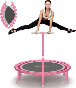 ZCMHAXJ Foldable Mini Trampoline, 40 Rebounder Trampoline for Adults & Kids, 450lbs Capacity with T-Shaped Adjustable Bar, Indoor Fitness Workout Exercise Equipment