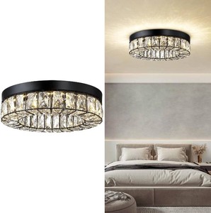 MEXO Crystal LED Flush Mount Ceiling Light Fixtures Modern Black LED Chandelier Lighting for Kitchen Closet Hallway Bedroom Foyer Laundry Room