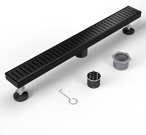 Black Shower Drain 24 Inch, Modern Linear Shower Drain Matte Black