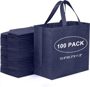 JERIA Black Reusable Totes Bag with Reinforced Handles Non Woven Bulk Shopping Bags