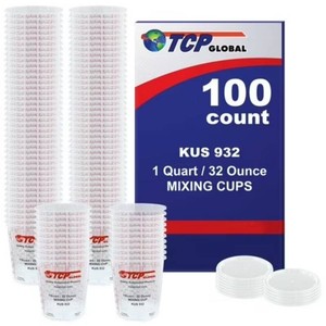Custom ShopTCP Global - Box of 100 - Mix Cups - Quart size - 32 ounce Volume Paint and Epoxy Mixing Cups - 12 Lids