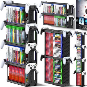 Kytok Video Game Disc Rack Tower Video Game Storage Universal for PS5PS4 XBOX OneSeriesNintendo Switch Game, Game Organizer Shelf Display Stand for Wall MountDeskFloor with Controller Holder