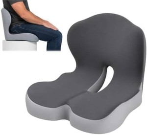 Celinva Orthopedic Seat Cushion   L-Shaped Lumbar Support Memory Foam Comfort for Long Sitting, Ergonomic Support for Office Chair, Wheelchair, Car & Travel (Black&Gray)