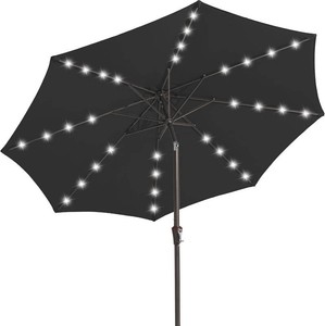 JEAREY 9 Patio Umbrella with Solar Lights, LED Umbrella, Jet Black