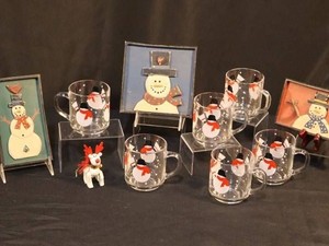 Alana Steelhammer Snowman Art & Crate & Barrel Mugs Mixed Lot