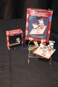 1993 Enesco Scrabble Christmas Ornaments - 25 Points & Noel (Lot of 2)