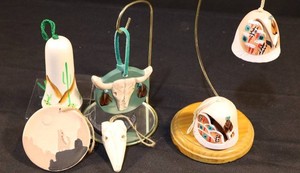 Vintage Southwestern Hand-Painted Clay Bell Ornaments (Lot of 5)