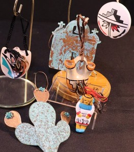Vintage Signed Native American-Style Pottery & Verdigris Ornaments (Lot of 6)