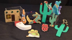 Handmade Hand-Painted Southwestern Wood & Felt Ornaments and Magnets Mixed Lot