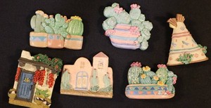 Vintage Southwest Cactus & Adobe House Refrigerator Magnets (Lot of 6)