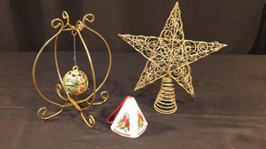 Vintage Cloisonne Ornament, Cardinal Pomander & Gold Star Tree Topper Mixed Lot