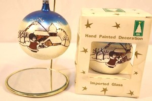Vintage 1980s Hand-Painted Glass Christmas Ornaments (Lot of 2)