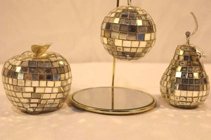 Mirrored Mosaic Ornaments - Pear, Apple & Orb (Lot of 3)