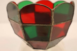 Handmade Red & Green Stained Glass Bowl