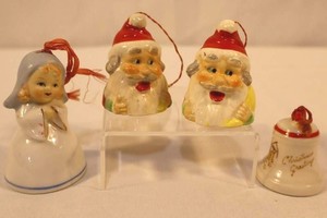 Vintage 1950s Ceramic Christmas Bell Ornaments (Lot of 4)